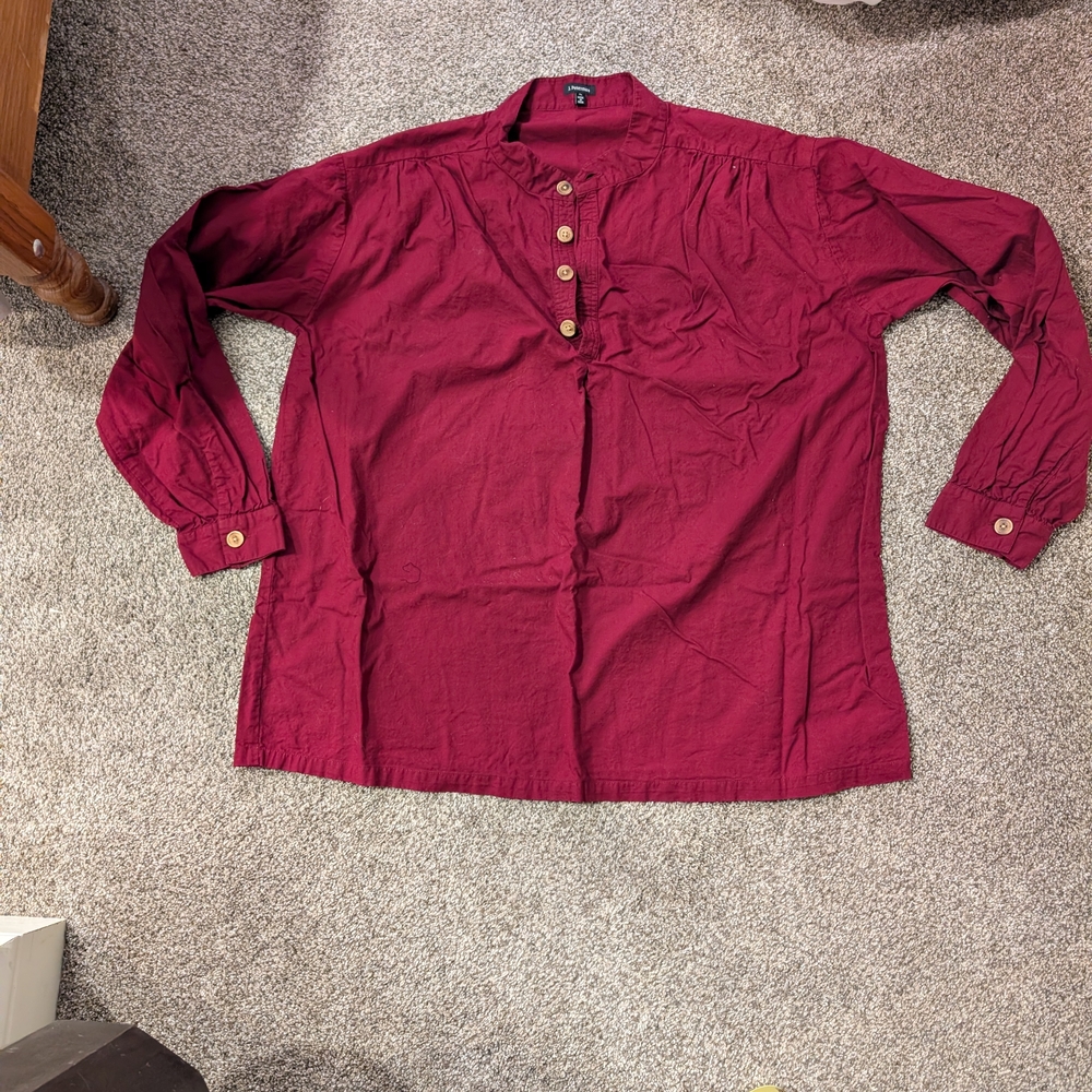 J. Peterman Deep Red Shirt with Wooden Buttons Peasant Style Shirt, Cosplay